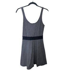 Abercrombie & Fitch Dress Womens Med Striped Fit & Flare Navy/White Lace Waist